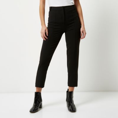 Black smart cropped slim fit trousers